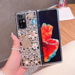 Samsung Galaxy Z Fold 5 Z Fold 4 Z Fold 3 Z Fold 2 เคสแข็ง ประดับเพชรเทียม ลายดอกไม้ 3D แวววาว แฮนด์เมด สําหรับ