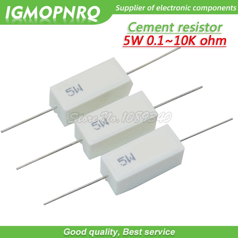 10pcs 5W ซีเมนต์ความต้านทาน 0.1 ~ 10k โอห์ม 5% 0.22 0.33 0.5 1 10 100 1K 10K โอห์ม 0.1R 0.22R 0.33R 