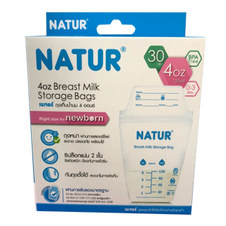 NATUR ถุงเก็บน้ำนมแม่ 30ถุง:กล่อง | 4oZ:120ml