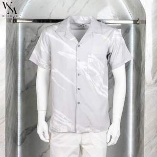 เสื้อเชิ้ตฮาวายแขนสั้น ผ้าไหมอิตาลี 100% (สีเทา) : Hawaii Grey Marble Shirt (Short-sleeved)