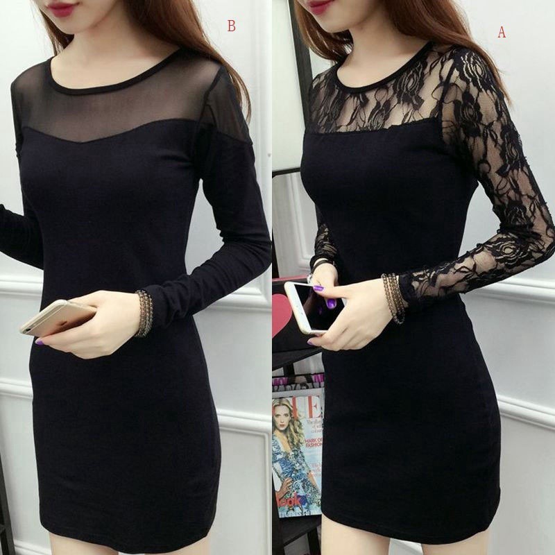 ขายส่ง พร้อมส่ง ชุดเดรสสั้นแขนยาวสำหรับผู้หญิง dress