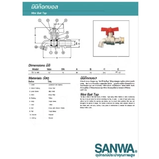 ก๊อกมินิ มินิก๊อกบอล ซันวา SANWA ขนาด 1/2" (4หุน)