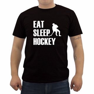 T-shirt  เสื้อยืด ผ้าฝ้าย 100% พิมพ์ลายตลก Sleep Hockey สําหรับผู้ชายS-5XL