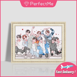 【Pm】ภาพจิตรกรรมลาย EXO Family Portrait Animation Figure 5D ติดประดับเพชร DIY สําหรับติดตกแต่งผนังบ้าน 40x30ซม.