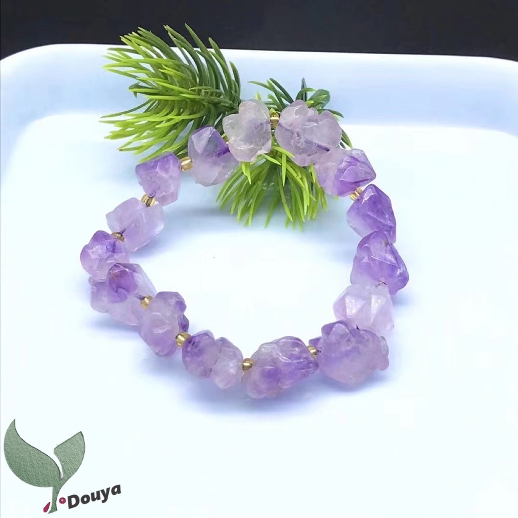 สร้อยข้อมือมาคราเม่คริสตัลอเมทิสต์ แบบธรรมชาติ สามารถปรับได้ บรรเทาความเครียด สําหรับผู้ชาย และผู้หญิง