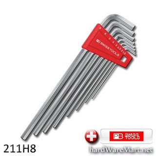 PB SWISS ประแจหกเหลี่ยมตัวแอล 8 ตัวยาว มิล  211H8 hex key set