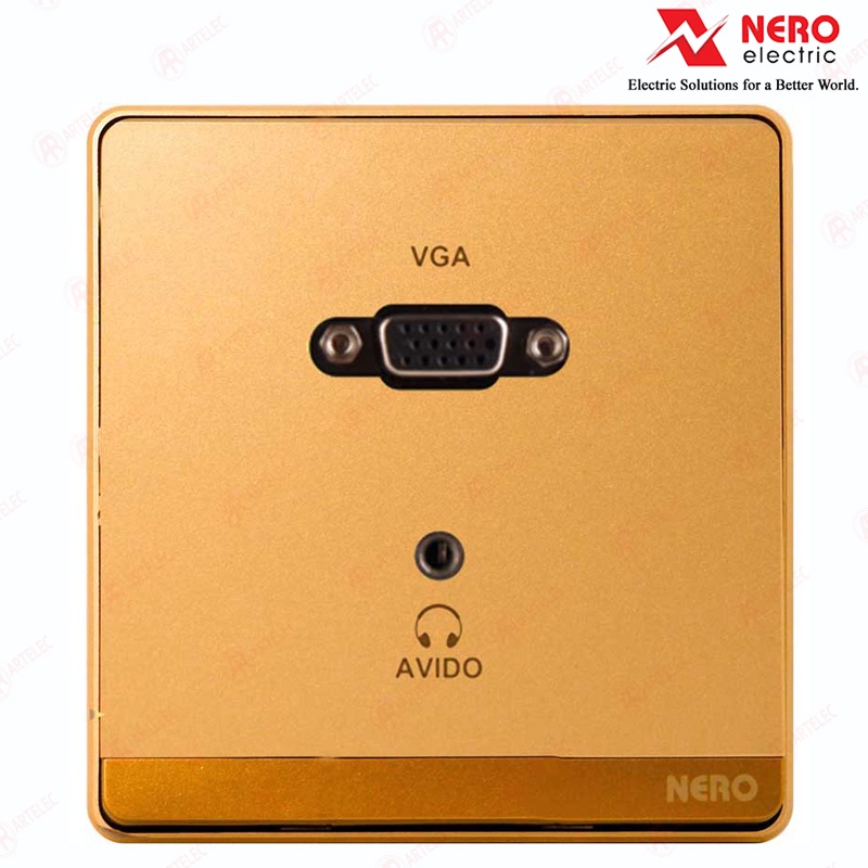 NERO 2 แก๊ง VGA และ 3.5 มม. mini Audio Socket Outlet DECORA Q780-G Gold