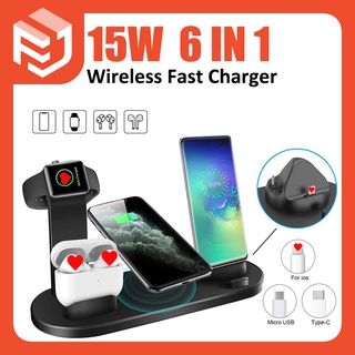 Wireless Charger แท่นชาร์จไร้สายตั้งโต๊ะ 6 In 1 Wireless Charging Dock เครื่องชาร์จไร้สาย Stand