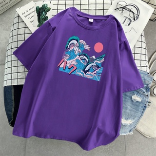 Spirited Away Comicss 2022 Harajuku เสื้อยืดอินเทรนด์สีดำ Tees สำหรับ 2022 Tshirt สไตล์แฟชั่นที่เรียบง่าย