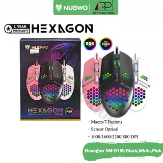 Nubwo MOUSE(เม้าส์)OPTICAL GAMING รุ่นHexagon NM-91M(Black,White,Pink)