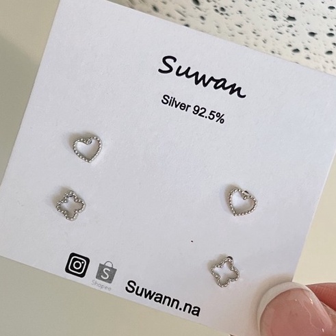 Suwann.na [ราคาต่อคู่] ต่างหู ต่างหูเงินแท้ ต่างหูโคลเวอร์, หัวใจ