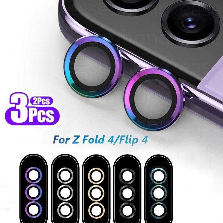 เคสโทรศัพท์มือถือแบบแก้ว ฝาพับ โลหะ กันรอยเลนส์กล้อง พร้อมแหวนขาตั้ง สําหรับ Samsung Galaxy Z Fold 5 Flip5 Fold4 Z Flip 4 S24ultra S23ultra