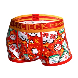 Boxer Underwear Men กางเกงในชาย ผ้าฝ้าย ลายการ์ตูน สีแดง นําโชค