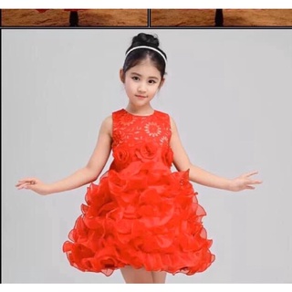 ชุดราตรีเด็กสีแดง งานตัดเองป้ายแบรนด์cutelook
