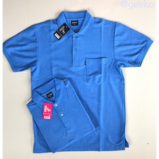 polo shirt คอปกสีฟ้าคราม แขนสั้น สีพื้นแบบชาย เป็นทรงตรงมาตรฐาน มีกระเป๋าที่หน้าอก Men Polo Shirts