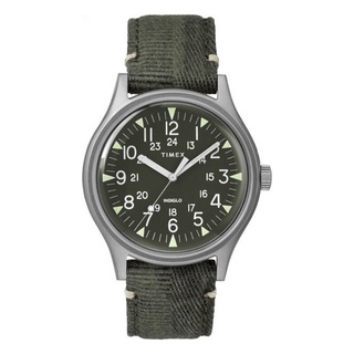 Timex TW2R68100 MK1 Steel นาฬิกาข้อมือผู้ชาย สายหนัง สีเขียว หน้าปัด 40 มม.