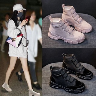 🔥ในสต็อก! ใหม่สไตล์อังกฤษรองเท้าส้นสูงหนา Velcro รถจักรยานยนต์ Martin Boots รองเท้าผู้หญิง