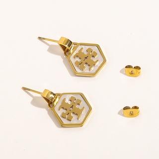 พร้อมส่ง ต่างหูสตั๊ด ไทเทเนียมเหล็ก รูปโลโก้ตัวอักษร Tory Burch TB เครื่องประดับแฟชั่น สําหรับผู้หญิง