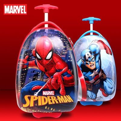 ☏Τรถเข็นเด็กกระเป๋าเดินทางเด็ก Marvel กระเป๋าเดินทางชาย Spiderman กระเป๋าเดินทางนั่งได้สำหรับเด็กกระเป๋าเดินทางกัปตันอเม
