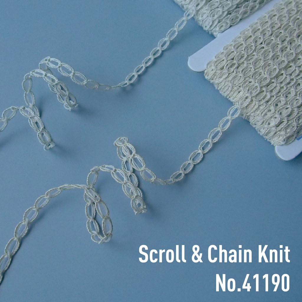 MOMOTARA No. 41190 เทปทอ Knit ลายโซ่ Scroll & Chain Knit ขนาด 0.7 CM ยาว 36 หลา