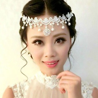 Handmade Red Lace Flowers Married Bride Headdress Pearl Wedding Accessories Hair Jewelry