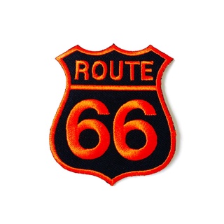 ตัวรีด ROUTE66 สีส้มพื้นดำ ตัวรีดติดเสื้อ ตัวรีด (Size M) อาร์มรีด อาร์มรีดติดเสื้อ