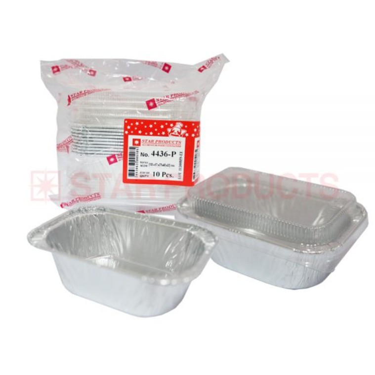 ถาดฟอยล์ ถ้วยฟอยส์ 4436-Pทรงสี่เหลี่ยม พร้อมฝา สตาร์โปรคักส์ (10ชุด/แพ็ค)