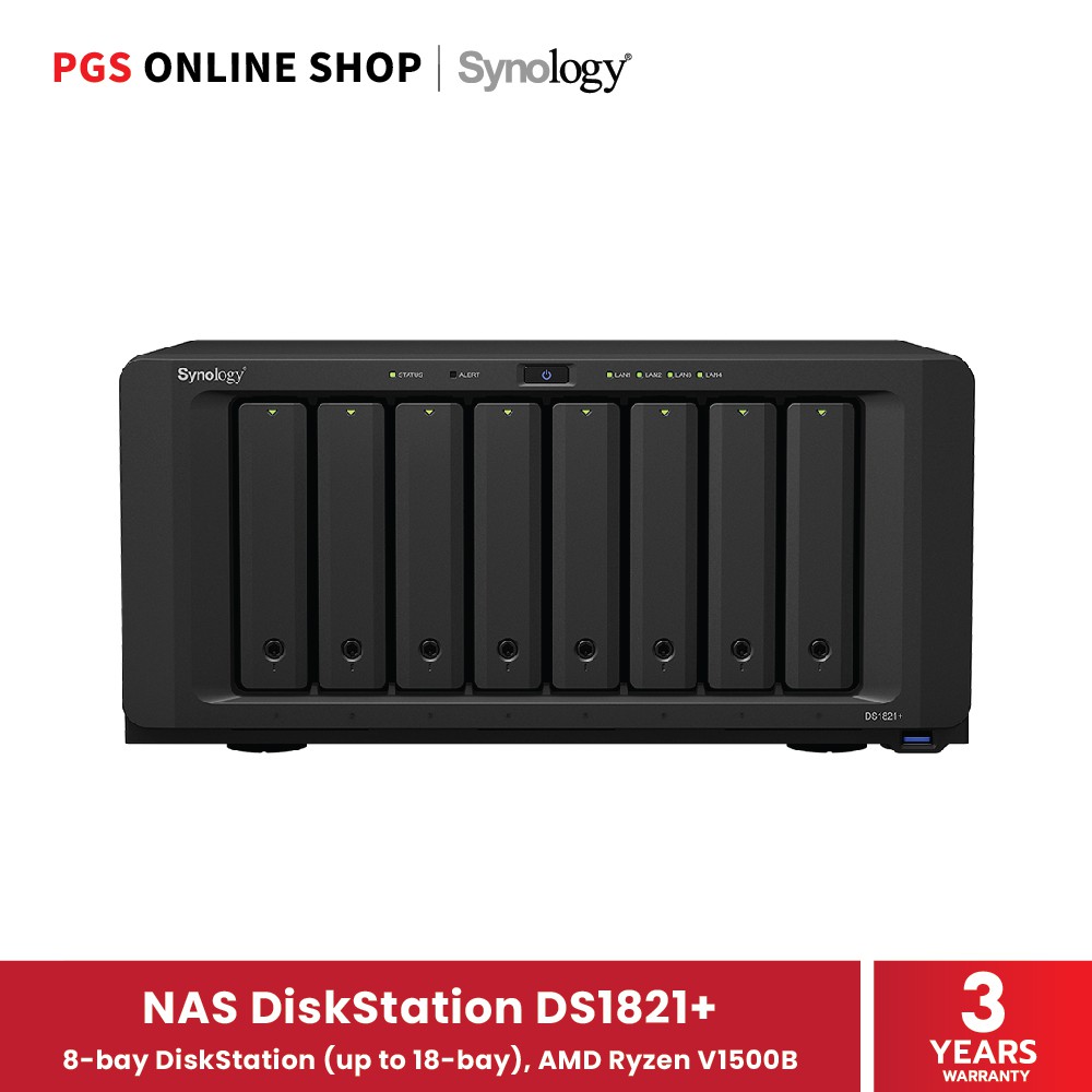 Synology NAS DiskStation DS1821+ อุปกรณ์จัดเก็บข้อมูลบนเครือข่าย 8-Bay AMD Ryzen V1500B (สินค้ารับปร