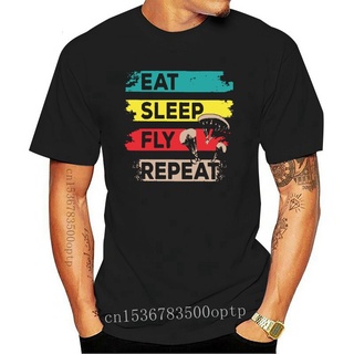 ขายดี เสื้อยืดแขนสั้นลําลอง พิมพ์ลาย Paragliding Eat Sleep Fly Repeat สไตล์วินเทจ คลาสสิก สําหรับผู้ชาย T-s EFojno01BGgf