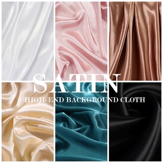 ผ้าซาติน premium  satin ซาติน นำเข้า ซาตินโรม่า ผ้าพร็อพ ผ้ารองถ่ายรูป  1 เมตร เย็บขอบ satin satin  background