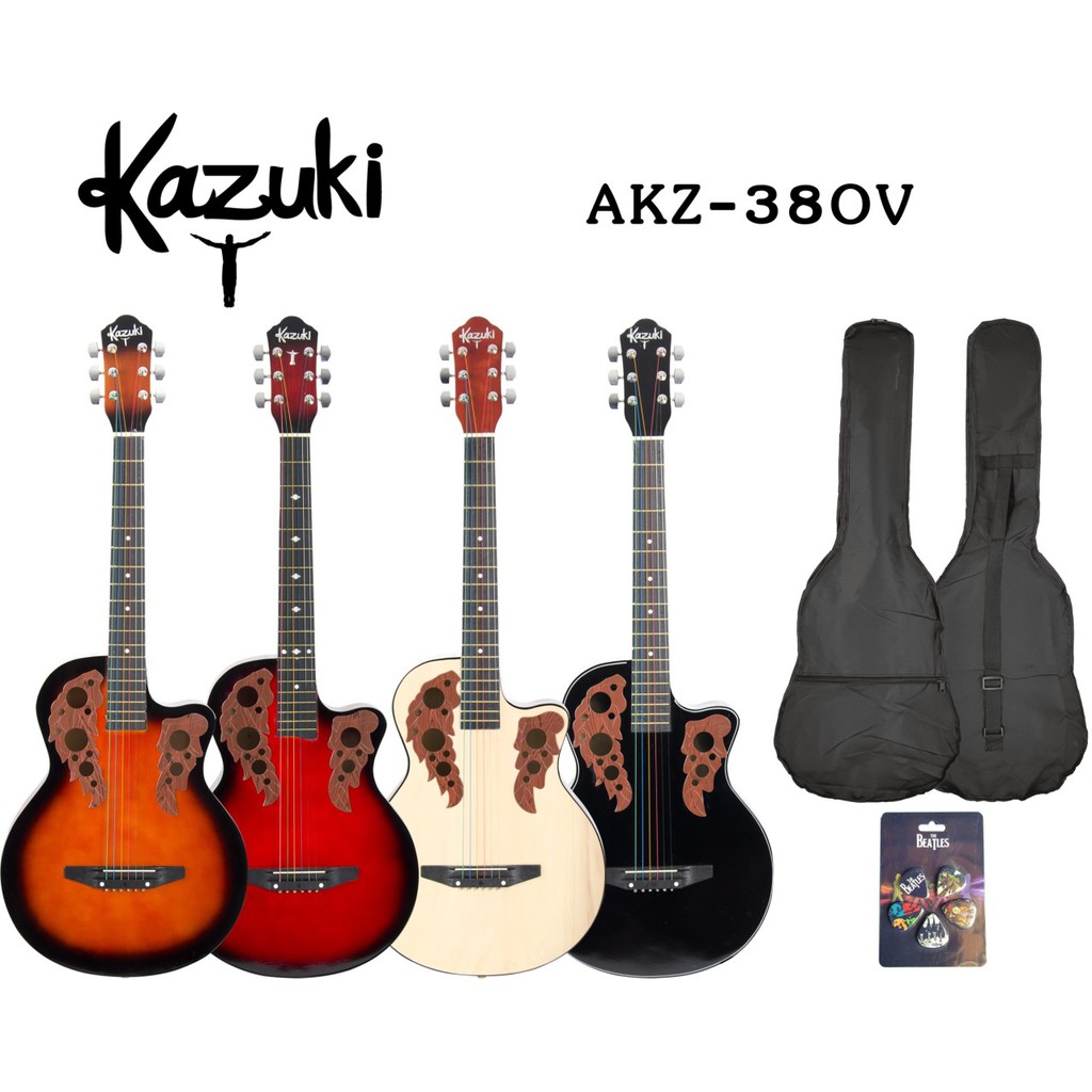 (ส่วนลด) กีตาร์โปร่ง Kazuki KZ38OV-BK กีต้าร์โปร่ง สีดำ ลายฉลุ แถม กระเป๋า+ปิ๊กกีต้าร์