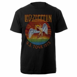 เสื้อยืดผ้าฝ้ายพิมพ์ลายแฟชั่น เสื้อยืด ลาย Led Zeppelin USA Tour 1975