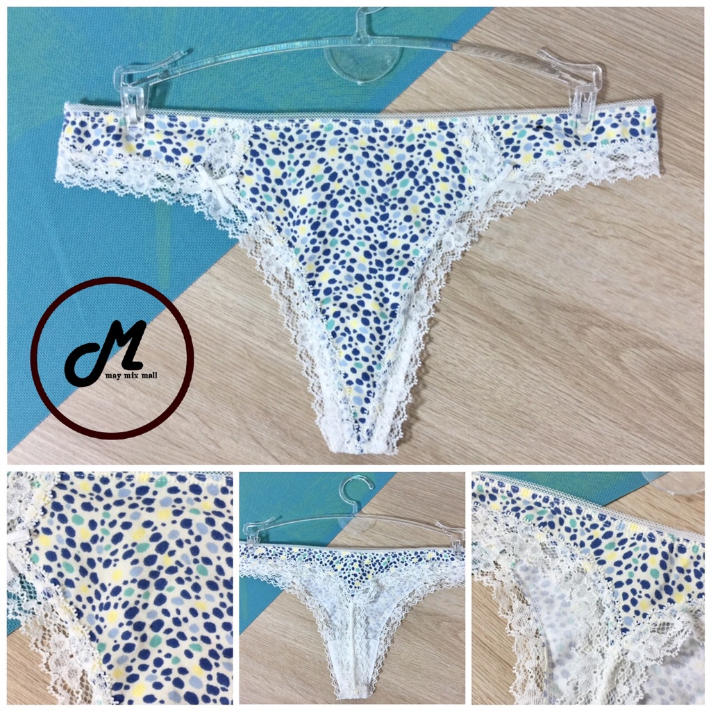 MG7-056(B7-G084-123)จีสตริงผ้าคอตตอนผสมสแปนเด็กซ์นุ่มๆ,สีขาวครีมอ่อนๆ,ลายจุด,ไซส์M,เอว26ยืดได้38-40น