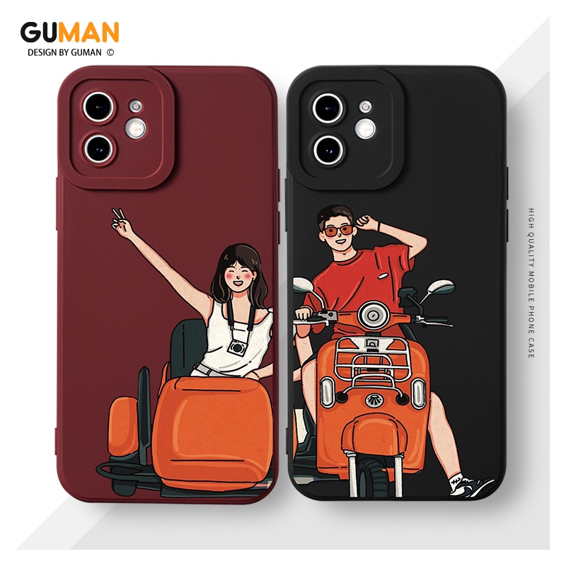GUMAN เคสคู่ เคสไอโฟน คู่รัก ขอบเหลี่ยมกันกระแทกซิลิโคนนุ่มการ์ตูนน่ารักตลก เคสโทรศัพท์ Compatible for iPhone 16 15 14 13 12 11 Pro Max SE 2020 X XR XS 8 7 6 6S Plus พลัส XYM884