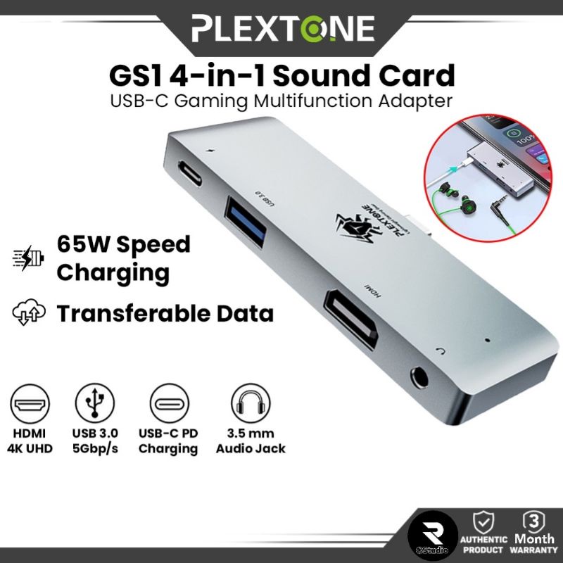 Plextone GS1 4in1 Mark III Type C Multi Adapter HUB 4K HDMI 3.5 มม.PD65W Macbook iPad