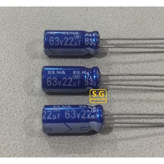 ((ชุด 3ตัว)) Elna 22uF 63v ตัวเก็บประจุ/อิเล็กทรอไลท์/คาปาซิเตอร์/Capacitor