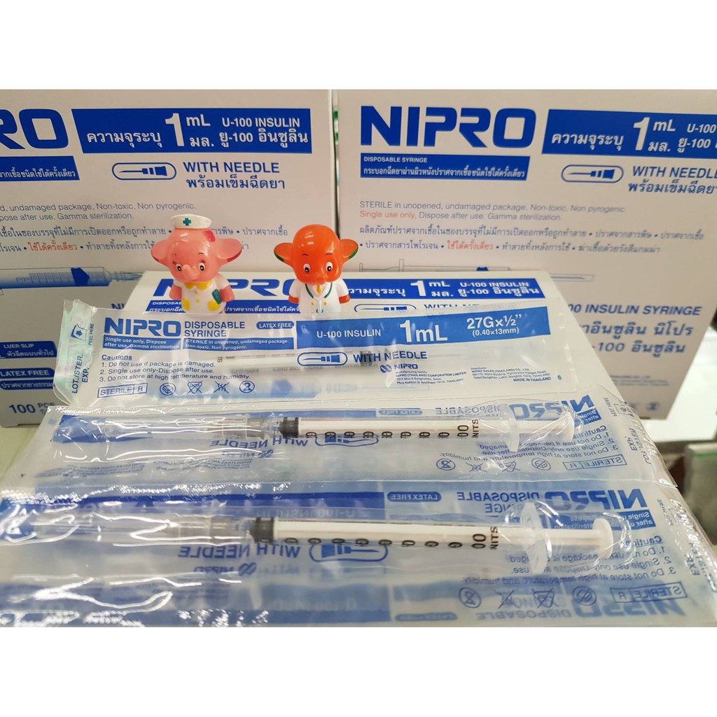 Nipro กระบอก นิโปร ไซริ้ง ไซริงค์ syring 1 ml (27G X 1/2") (100Pcs.) **ถอดเข็มได้