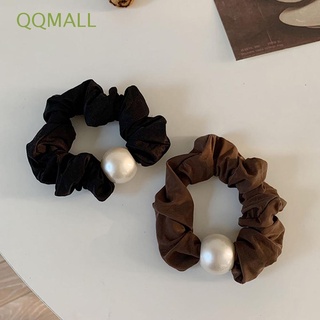 Qqmall ยางรัดผม แบบยืดหยุ่น ประดับไข่มุก สีพื้น หลากสี แฟชั่นฤดูใบไม้ร่วง ฤดูหนาว สําหรับผู้หญิง