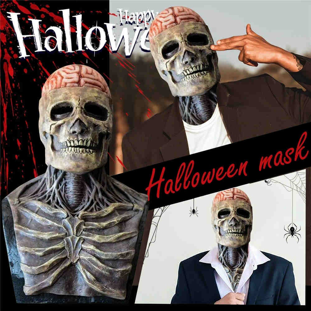 Halloween horror mask headgear, mouth movable skull headgear, horror skull mask