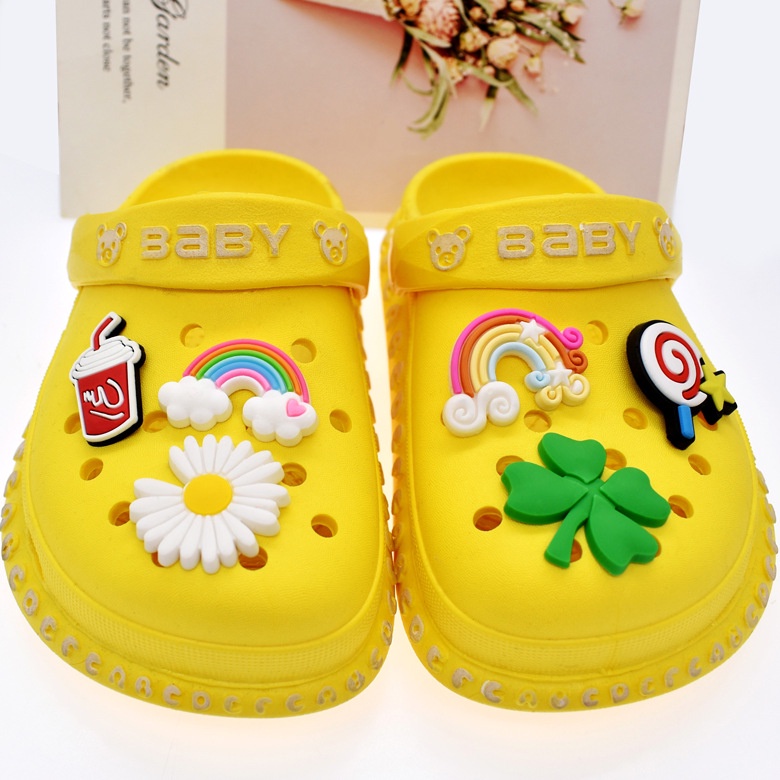 Croc Jibitz จี้การ์ตูนดอกไม้สีรุ้งน่ารัก หัวเข็มขัด อุปกรณ์เสริม สําหรับรองเท้าแตะผู้หญิง ตกแต่งรูรองเท้า