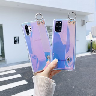 แฟชั่น สีสัน โปร่งใส สายรัดข้อมือ เคส Samsung Galaxy  s23 s9 s10 s20 plus + s20fe s20 fe plus ultra note8 note9 note10 lite plus note 20 ultar s21 fe plus ultra A52S A21S A31 A50 A50S A30S A20 A30 A12 A72 A82 A22 A42 A32 A52 A71 A51 A02S A02 5G 4G case