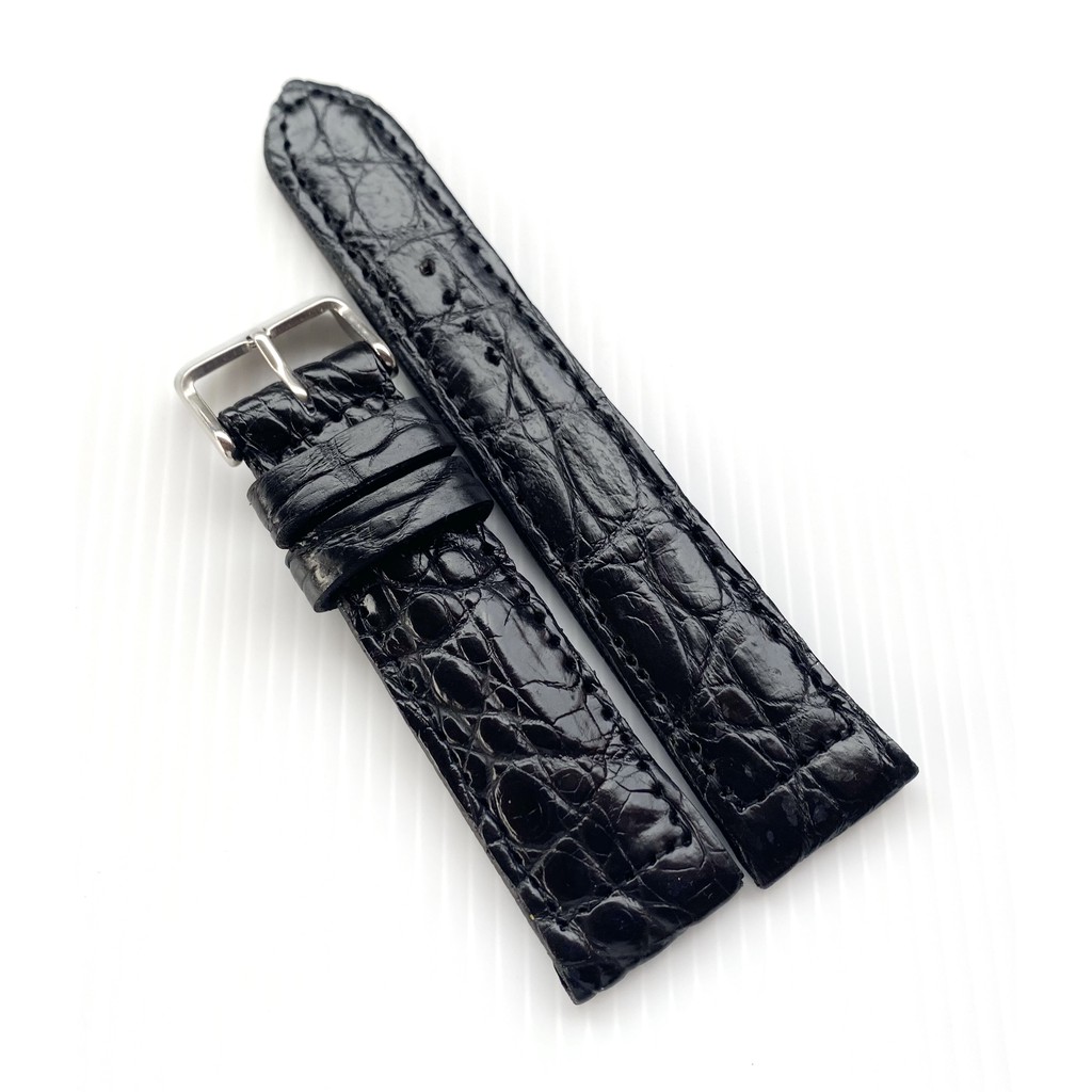 Huncroc สายนาฬิกาหนังจระเข้แท้100% สีดำ 22มิล