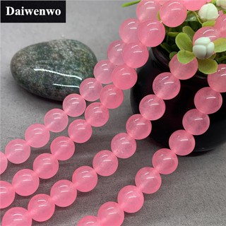 Pink Jasper Chalcedony Bead สีชมพูแจสเปอร์โมราลูกปัดหินรอบ 4-12 มิลลิเมตรพลอยหลวม Spacer เครื่องประดับ DIY