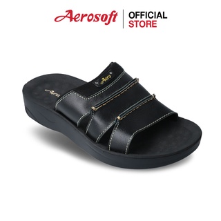 Aerosoft Arch Support รองเท้าแตะสวมหนังแท้ รุ่น SM2025 สีดำ