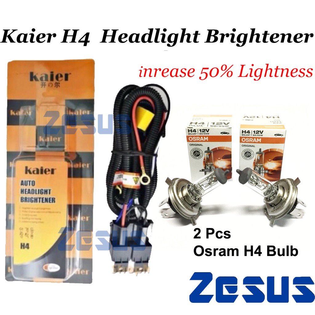 Osram H4 12V 55W Kaier H4 ยานยนต์สายไฟไฟหน้า Brightener พร้อม Osram H4 12V 55W หลอดไฟ