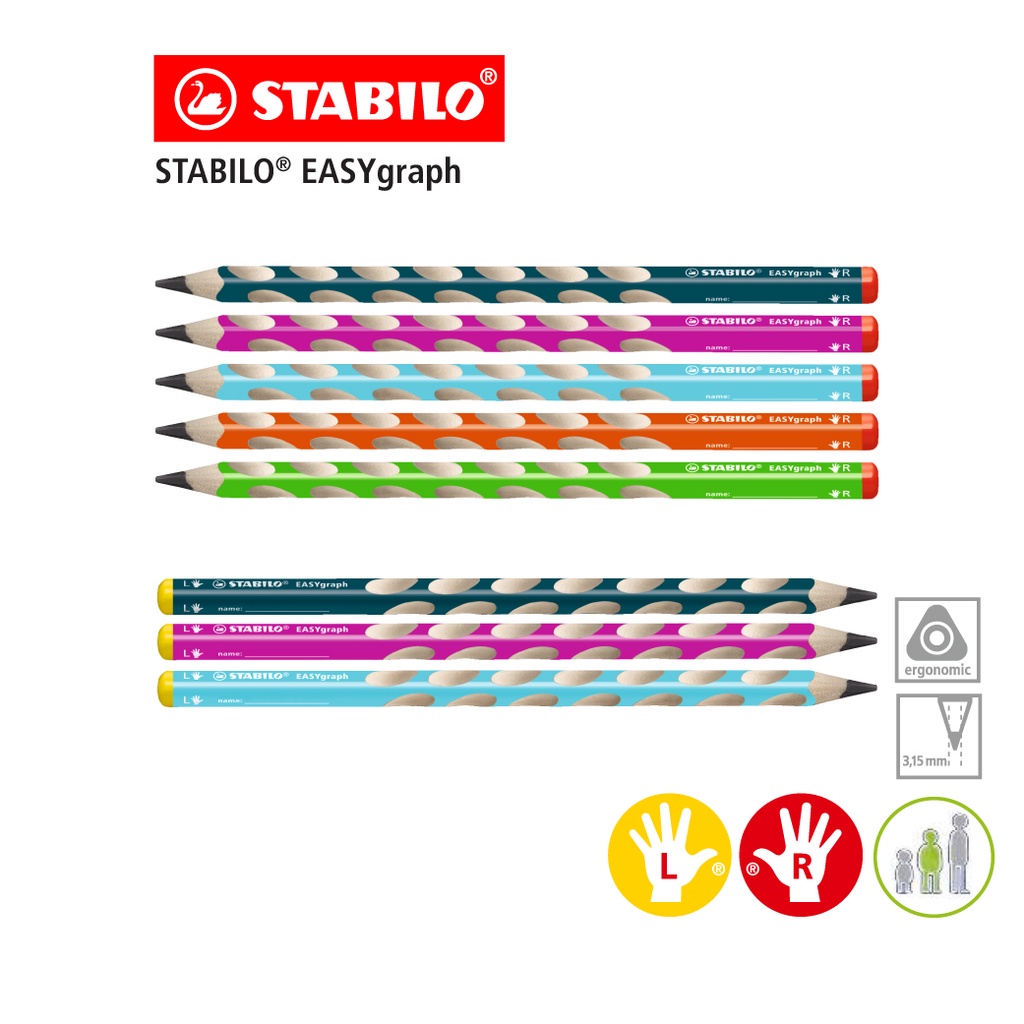 STABILO EASYgraph 2B แท้จากเยอรมนี ดินสอสำหรับเด็ก หัดเขียน ถนัดซ้าย ถนัดขวา