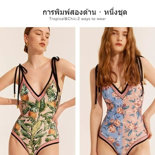 [พร้อมส่ง] 👙Bikini One-piece swimsuitชุดว่ายน้ำบิกินี่ชุดว่ายน้ำชิ้นเดียวชุดว่ายน้ำสไตล์วินเทจพิมพ์ฝรั่งเศส