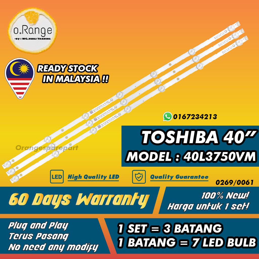 40" BACKLIGHT(TV LAMP) 40L3750VM TOSHIBA 40 INCH LED TV 40L3750 Mla9 " BACKLIGHT( LAMP)