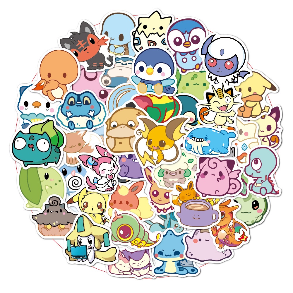 สติ๊กเกอร์ PVC กันน้ําลายการ์ตูน Chibi Pokémon 50 ชิ้น