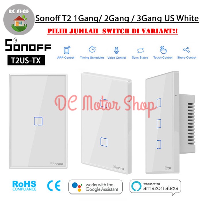 SONOFF TX T2 US 1Gang/2Gang/3Gang Wall Touch สวิตช์อัจฉริยะ Wifi RF 433